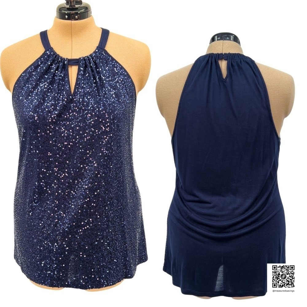 INC (X-Large - EUC) Dark Blue Sequin Keyhole Neckline Sleeveless Blouse